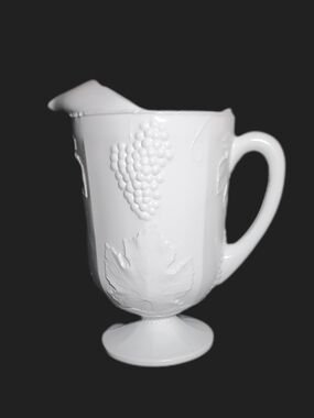 Indiana Glass Co. Embossed Grape Ceramic Pitcher Decorative Milk Glass Serveware